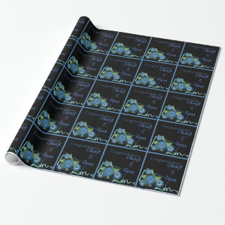 Name Chic Blau schwarze Blütenpackung hinzufügen Geschenkpapier