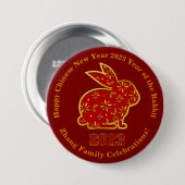 Name Chinesisch Neues Jahr 2023 Rabbit Gold Red 3" Button (Vorne & Hinten)