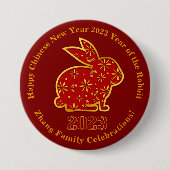 Name Chinesisch Neues Jahr 2023 Rabbit Gold Red 3" Button (Vorderseite)