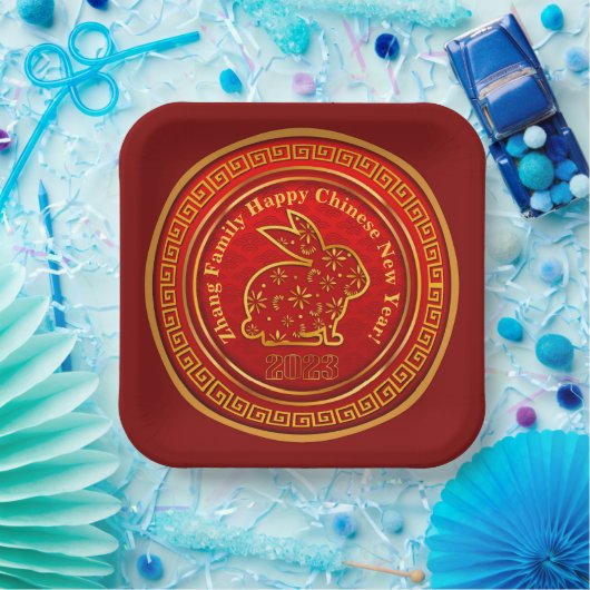 Name Chinesisches Neujahr 2023 Rabbit Red Gold 9" Pappteller (Party)