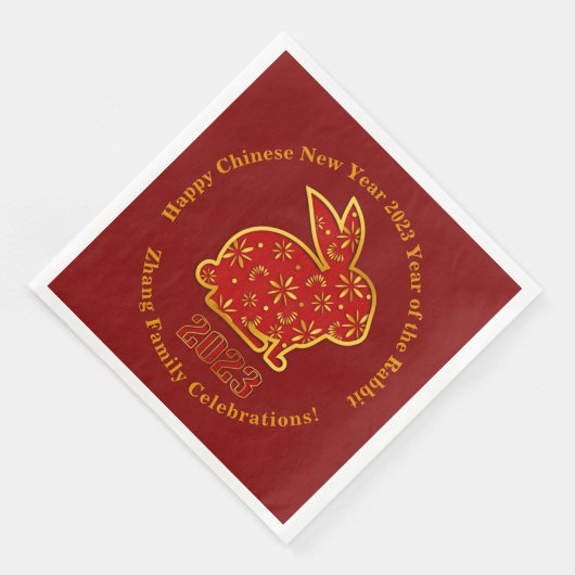 Name Chinesisches Neujahr 2023 Rabbit Red Gold Serviette (Ecke)