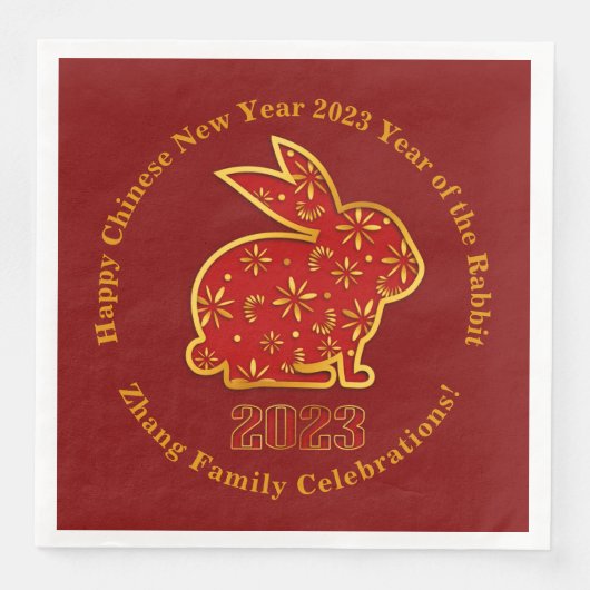 Name Chinesisches Neujahr 2023 Rabbit Red Gold Serviette (Vorderseite)