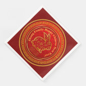 Name Chinesisches Neujahr 2023 Rabbit Red Gold Serviette (Ecke)