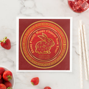 Name Chinesisches Neujahr 2023 Rabbit Red Gold Serviette