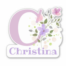Name Christina & Initial mit Blumendesign Aufkleber