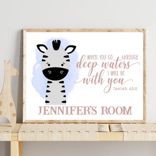 Name Christliches Niedliches Baby Zebra Biokonzept Poster