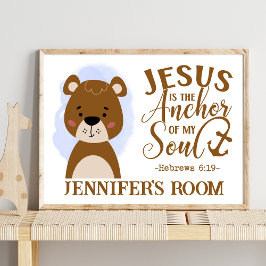 Name Christliches Niedliches Woodland Baby Bear Bi Poster