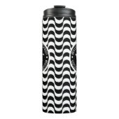 Name Circle Monogram Black Waves Thermosbecher (Vorderseite)