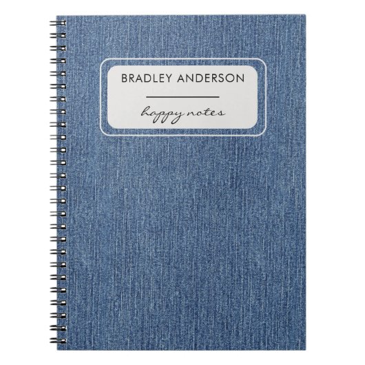 Name, Classic Blue Jean Denim Print Spiral Notizblock (Vorderseite)
