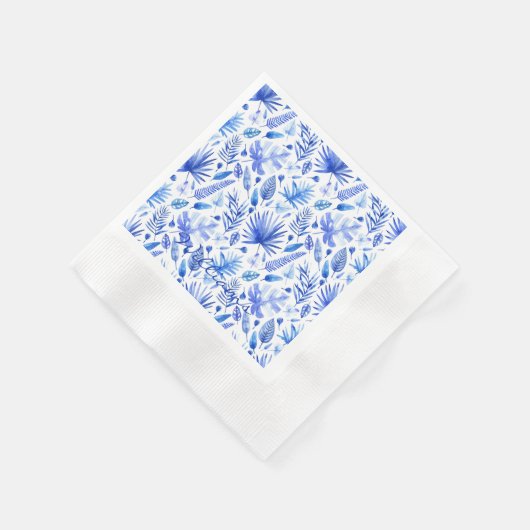 Name Cobalt Blue Tropical Blätter Cocktail Cocktai Serviette (Ecke)