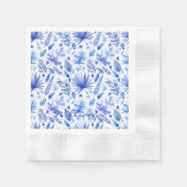 Name Cobalt Blue Tropical Blätter Cocktail Cocktai Serviette (Vorderseite)