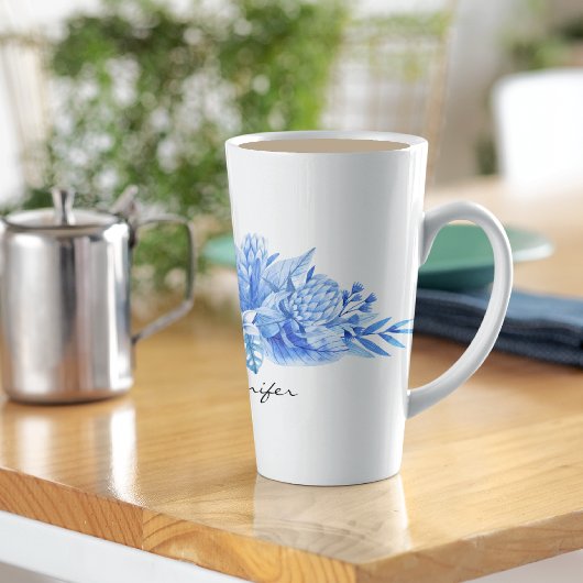 Name, Cobalt Blue Tropical Blume & Blätter Milchtasse