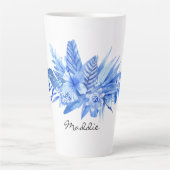 Name, Cobalt Blue Tropical Blume & Blätter Milchtasse (Vorderseite)