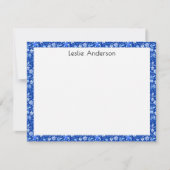 Name, Cobalt Blue Tropical Leaves & Flowers Frame Mitteilungskarte (Vorderseite)
