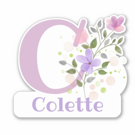 Name Colette & Initial mit Blumendesign Aufkleber (Vorderseite)