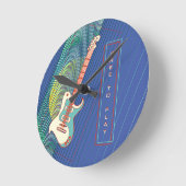 Name Cool Moderne Aquamarin & Blue Electric Gitarr Runde Wanduhr (Winkel)
