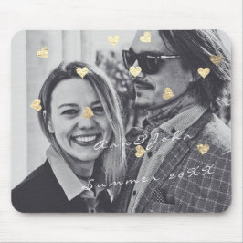 Name Couple Foto Travel Gift Confetti Hearts Gold Mousepad