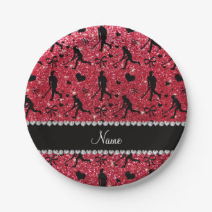 Name Crimson Red Glitzer Feld Hockey Herzen Bug Pappteller