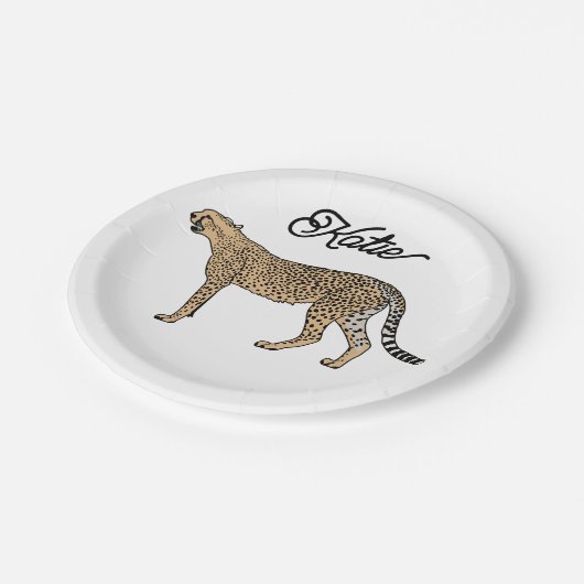 Name Custom Cheetah Pappteller (Schrägansicht)