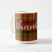 Name & Dankbar für Kariertes Muster 15oz Herbstlic Kaffeetasse (Vorderseite Links)