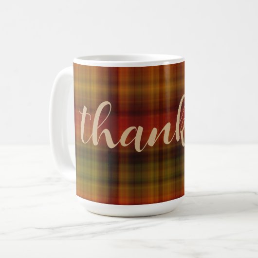 Name & Dankbar für Kariertes Muster 15oz Herbstlic Kaffeetasse (Vorderseite Links)