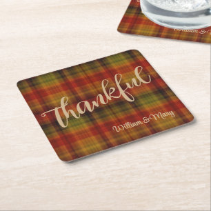 Name, Dankbar Reicher Herbst Plaid Muster Rechteckiger Pappuntersetzer