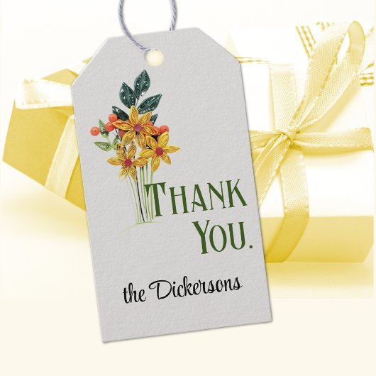 Name, Danke, Papiergequillte Blume Geschenkanhänger