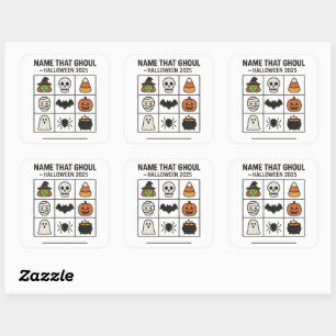 Name, dass Ghoul Halloween 2025 Game Bingo Sheet Quadratischer Aufkleber