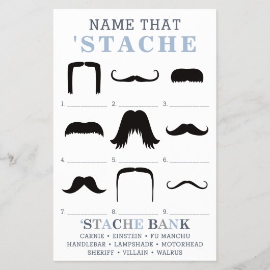 Name, dass Mustache Game, blau, grau Flyer (Vorne)
