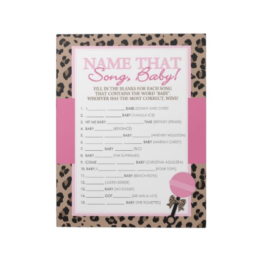 Name, dass Song Leopard und Pink Baby Dusche Spiel Notizblock (Rotiert)