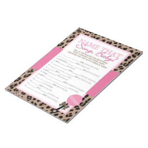 Name, dass Song Leopard und Pink Baby Dusche Spiel Notizblock