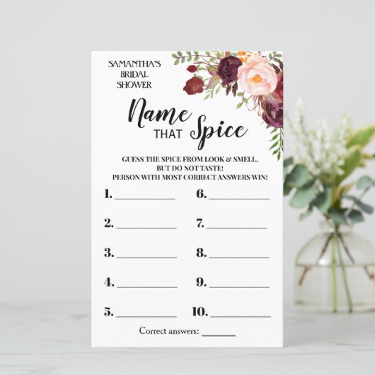 Name, dass Spice Marsala Blume Brautparty Game (Stehend Vorderseite)
