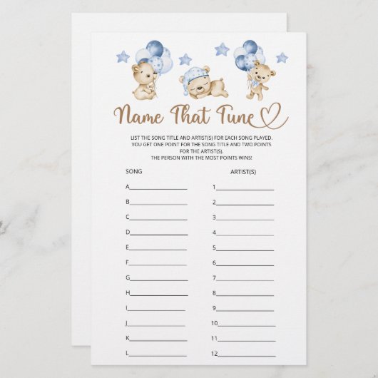 Name, dass Tune Teddy Bear Boy Baby Dusche (Vorne/Hinten)