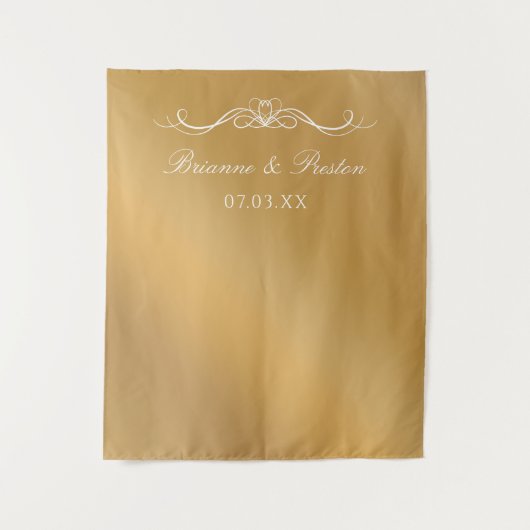 Name & Date Elegant Gold Gradient Wedding Backdrop Wandteppich (Vorderseite)