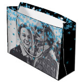 Name Date Foto Gastgeschenk Hochzeit Danke Blue St Große Geschenktüte (Rückseite Schrägansicht)