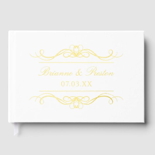 Name & Date Modern Elegant Gold Swirl Wedding Gästebuch (Vorderseite)