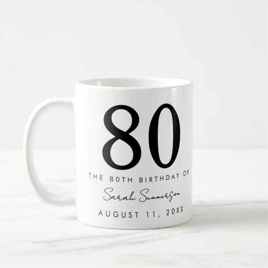 Name Datum Achtzig 80. Geburtstagsfeier Kaffeetasse (Links)