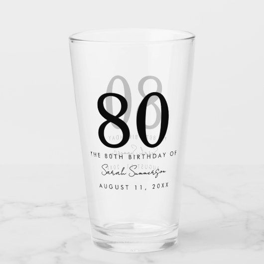 Name Datum Achtzigster 80. Geburtstagsparty Glas (Vorderseite)