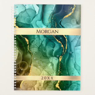 Name/Datum Aquamarin/Gold Tinte Abstrakt, Goldstre Planer