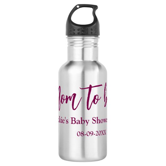 Name Datum Baby-Party werdende Mutter pink einfach Edelstahlflasche (Vorderseite)