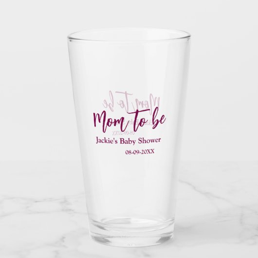 Name Datum Baby-Party werdende Mutter pink einfach Glas (Vorderseite)