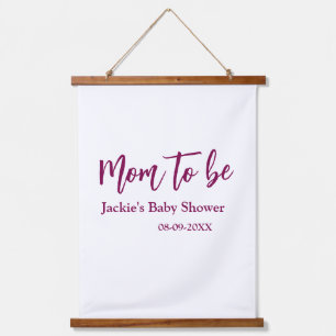 Name Datum Baby-Party werdende Mutter pink einfach Wandteppich Mit Holzrahmen
