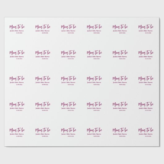 Name Datum Babyparty werdende Mutter pink einfach Geschenkpapier (Flach)