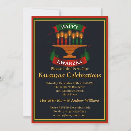 Name Datum Daten hinzufügen Happy Kwanzaa Candles Einladung (Vorderseite)