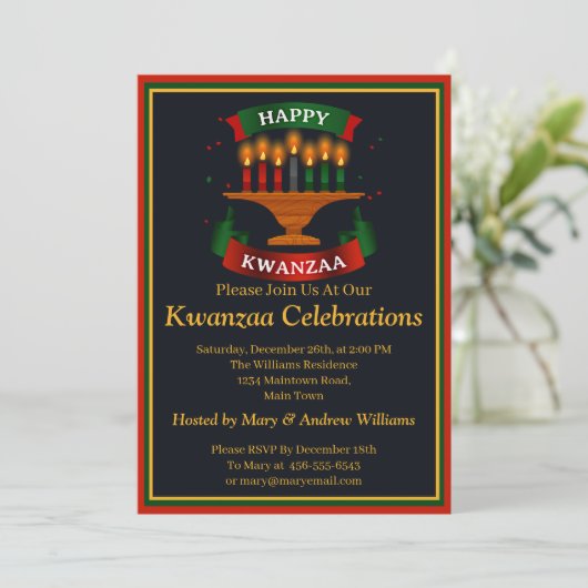 Name Datum Daten hinzufügen Happy Kwanzaa Candles  Einladung (Stehend Vorderseite)