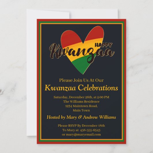 Name Datum Daten hinzufügen Happy Kwanzaa Herz, Pa Einladung (Vorderseite)