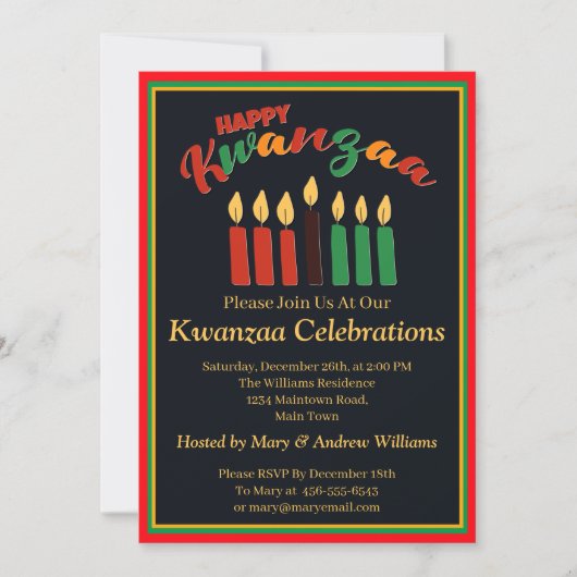 Name Datum Daten hinzufügen Happy Kwanzaa Kerzen,  Einladung (Vorderseite)