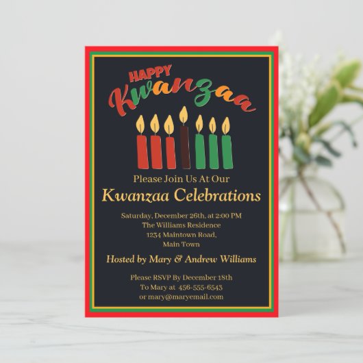 Name Datum Daten hinzufügen Happy Kwanzaa Kerzen,  Einladung (Stehend Vorderseite)
