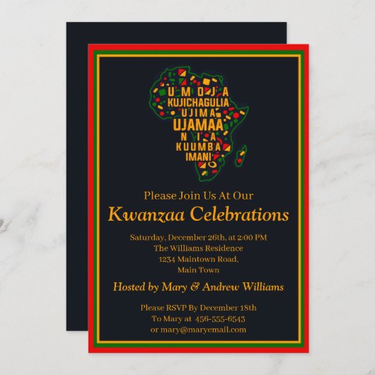 Name Datum Details Kwanzaa 7 Grundsätze Party hinz Einladung (Vorne/Hinten)