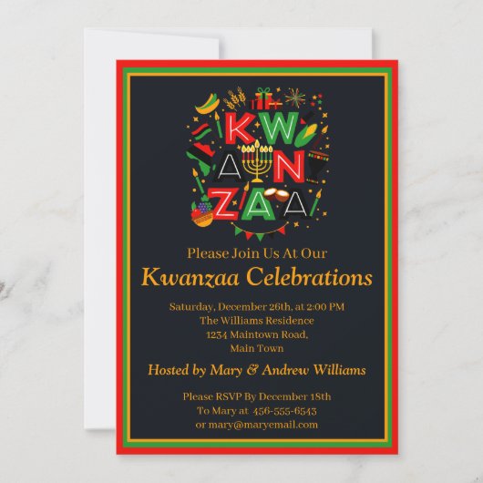 Name Datum Details Kwanzaa 7 Kerzen Party hinzufüg Einladung (Vorderseite)